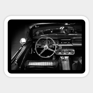 ford mustang, cockpit detail - black white Sticker